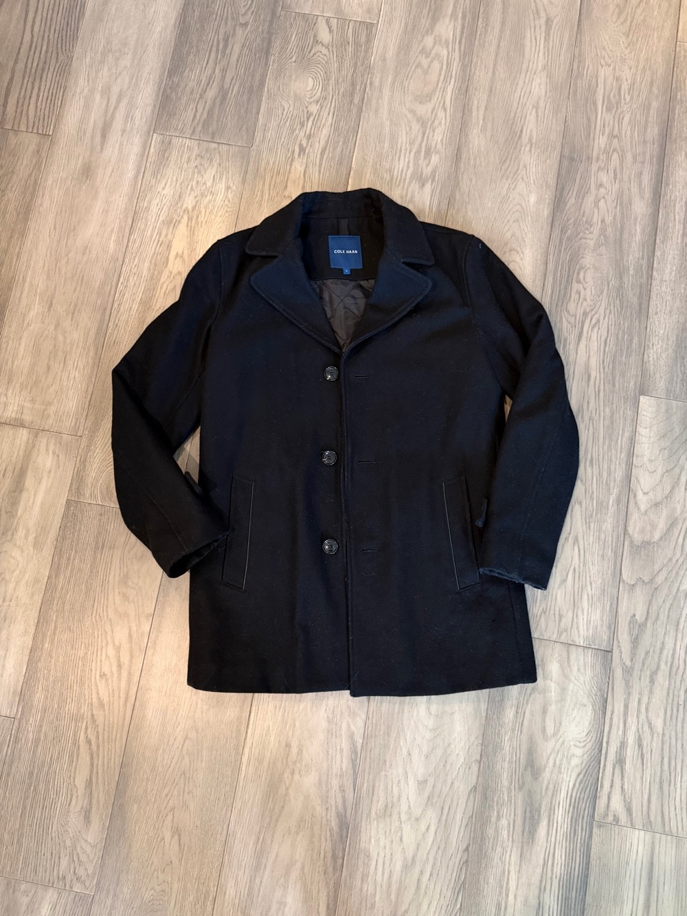 Cole Haan Men's Black Pea Coat with Notch Collar